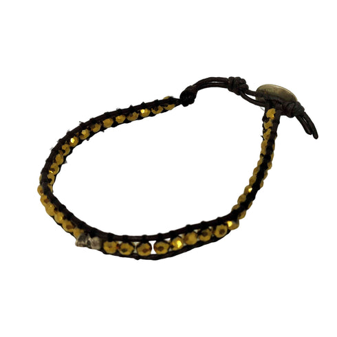 チャンルー CHAN LUU 925刻印 スカル ラインストーン レザー ブレスレット メンズ