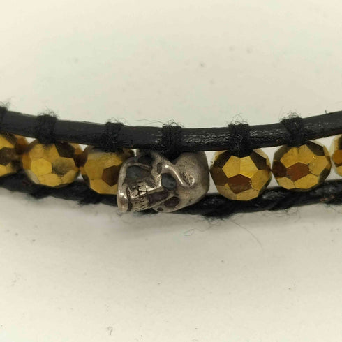 チャンルー CHAN LUU 925刻印 スカル ラインストーン レザー ブレスレット メンズ