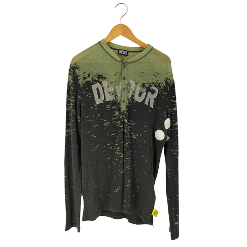 ディーゼル DIESEL T-MATA-H1 プリント ヘンリーネック サーマル ロングスリーブTシャツ メンズ import:L