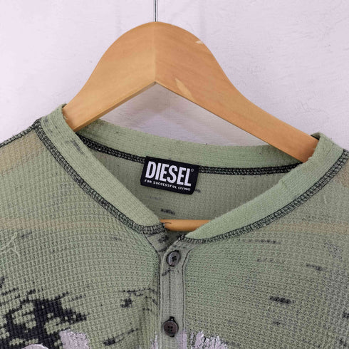 ディーゼル DIESEL T-MATA-H1 プリント ヘンリーネック サーマル ロングスリーブTシャツ メンズ import:L