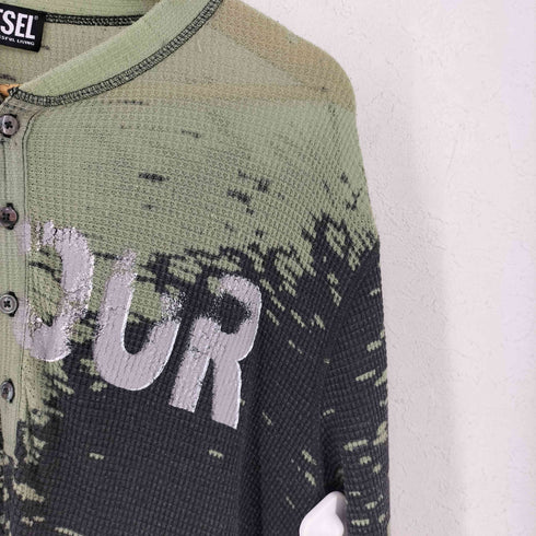 ディーゼル DIESEL T-MATA-H1 プリント ヘンリーネック サーマル ロングスリーブTシャツ メンズ import:L