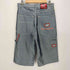 OLD SCHOOL 刺繍 バギー ペインタ- デニムハーフパンツ メタリックジョーツ メンズ 32