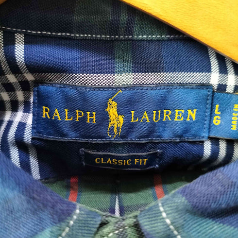 ラルフローレン RALPH LAUREN CLASSIC FIT マルチポニー 刺繍 タータン チェック L/S ボタンダウン シャツ メンズ import:L