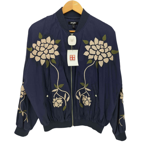 JENNYFER フロント 花 刺繍 ジップアップ ブルゾン レディース import:L
