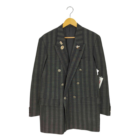 アランドロン ALAIN DELON ピンバッチ ストライプ ウール ダブルテーラードジャケット メンズ import:L