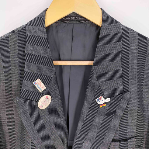 アランドロン ALAIN DELON ピンバッチ ストライプ ウール ダブルテーラードジャケット メンズ import:L