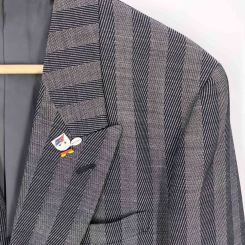 アランドロン ALAIN DELON ピンバッチ ストライプ ウール ダブルテーラードジャケット メンズ import:L