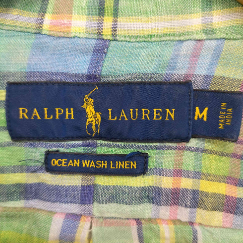 ラルフローレン RALPH LAUREN ポニー刺繍 マドラスチェック ボタンダウン リネン シャツ メンズ import:M