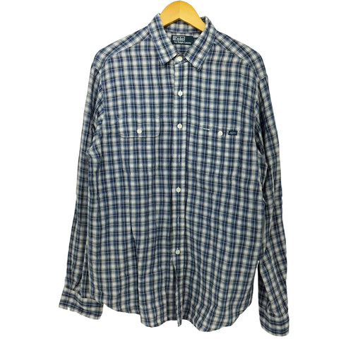ポロバイラルフローレン Polo by RALPH LAUREN 90S レギュラーカラー 猫目ボタン マドラスチェック L/S シャツ メンズ import:L