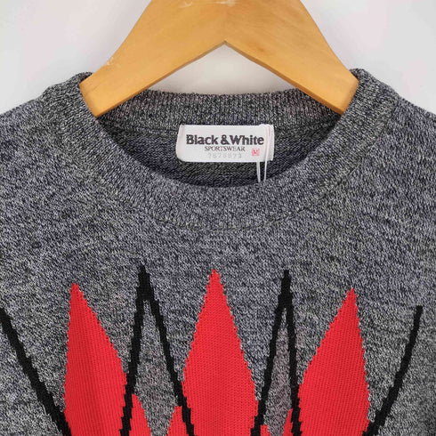 ブラックアンドホワイト BLACK&WHITE 袖ロゴ刺繍 アーガイル クルーネック ニット メンズ import:M