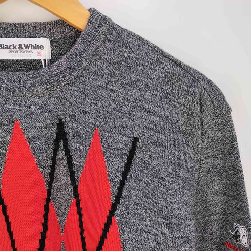 ブラックアンドホワイト BLACK&WHITE 袖ロゴ刺繍 アーガイル クルーネック ニット メンズ import:M