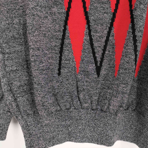 ブラックアンドホワイト BLACK&WHITE 袖ロゴ刺繍 アーガイル クルーネック ニット メンズ import:M