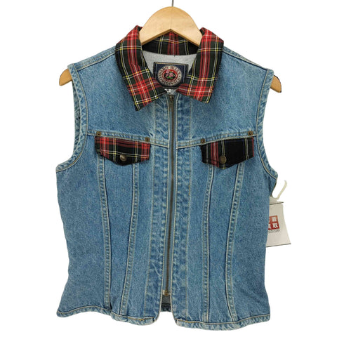 PARIS BLUES ORIGINALS USA製 チェック 切り替え デニム コルセット ジップアップ ベスト レディース import:M