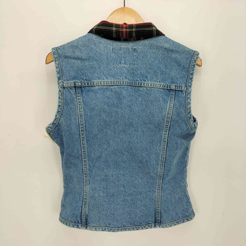 PARIS BLUES ORIGINALS USA製 チェック 切り替え デニム コルセット ジップアップ ベスト レディース import:M