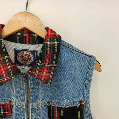 PARIS BLUES ORIGINALS USA製 チェック 切り替え デニム コルセット ジップアップ ベスト レディース import:M