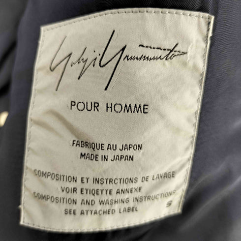 ヨウジヤマモトプールオム Yohji Yamamoto POUR HOMME 90S 丸文字タグ 4釦革貼りジャケット テーラードジャケット ウールギャバジン メンズ JPN:S