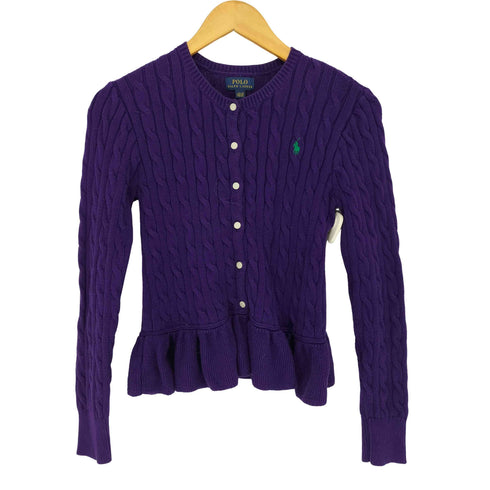 ポロラルフローレン POLO RALPH LAUREN ケーブル編み フリルカーディガン レディース import:L