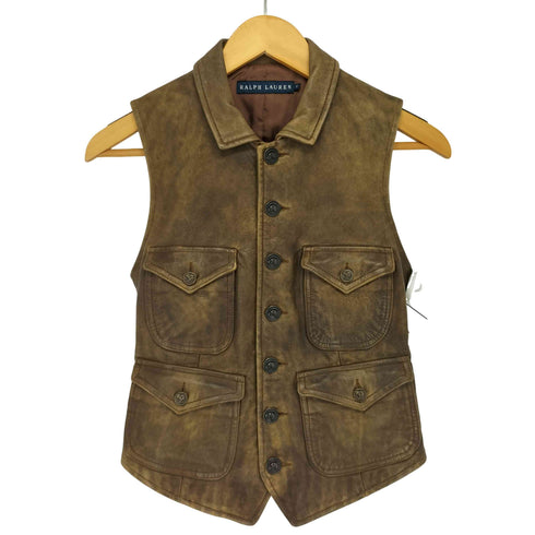 ラルフローレン RALPH LAUREN レザーベスト 動物ボタン レディース JPN:0