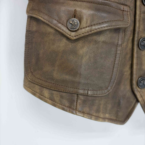 ラルフローレン RALPH LAUREN レザーベスト 動物ボタン レディース JPN:0