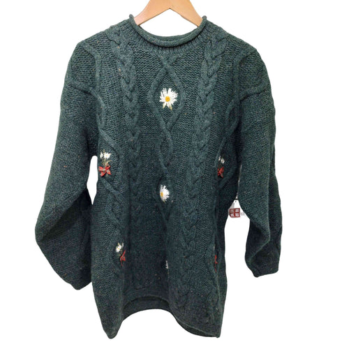 ACORN PURE NEW WOOL 花刺繍 ネップ ケーブル ニット メンズ import:S
