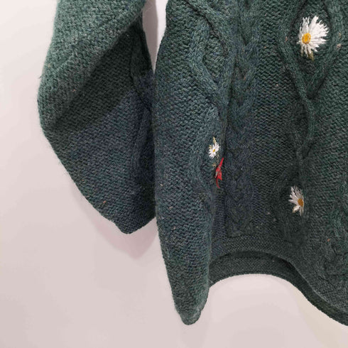 ACORN PURE NEW WOOL 花刺繍 ネップ ケーブル ニット メンズ import:S