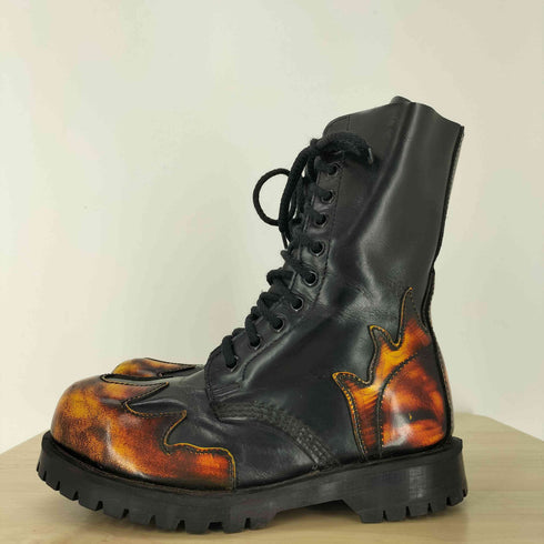 Underground Shoes England 80S ファイアー プリント 10ホール ブーツ レディース 4