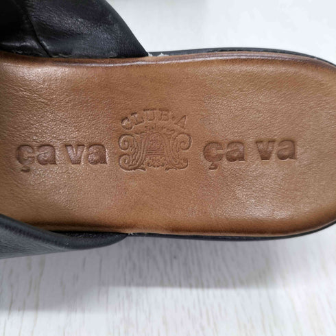 サヴァサヴァ cava cava 本革 レザー クロスストラップ 厚底 ミュールサンダル レディース JPN:38