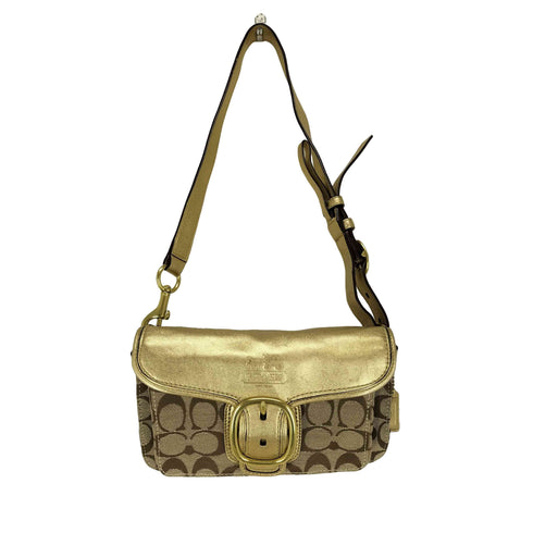 コーチ COACH シグネチャーロゴ メタリックレザーサッチェルバッグ レディース