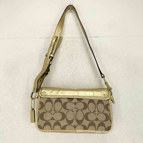 コーチ COACH シグネチャーロゴ メタリックレザーサッチェルバッグ レディース