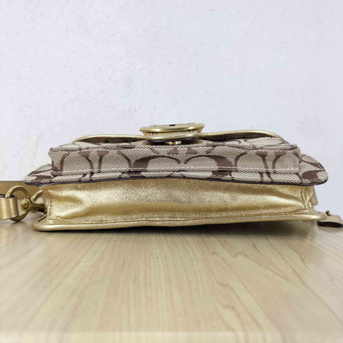 コーチ COACH シグネチャーロゴ メタリックレザーサッチェルバッグ レディース
