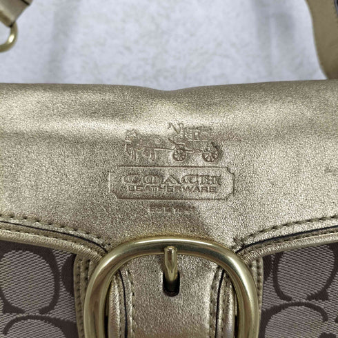 コーチ COACH シグネチャーロゴ メタリックレザーサッチェルバッグ レディース