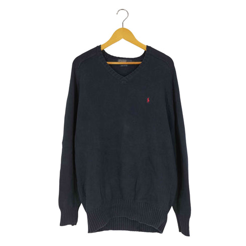 ポロバイラルフローレン Polo by RALPH LAUREN スモールポニー刺繍 Vネック ハイゲージ コットンニット メンズ import:L