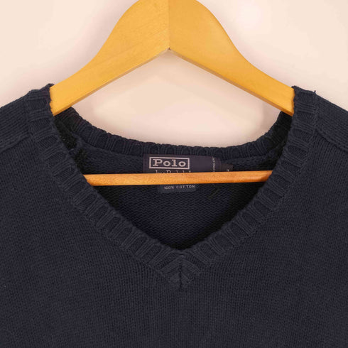 ポロバイラルフローレン Polo by RALPH LAUREN スモールポニー刺繍 Vネック ハイゲージ コットンニット メンズ import:L