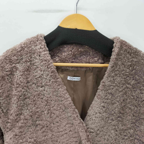 コヒナ COHINA Vネック ノーカラー ボア コクーン ロング コート レディース JPN:XS