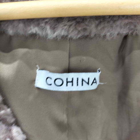 コヒナ COHINA Vネック ノーカラー ボア コクーン ロング コート レディース JPN:XS