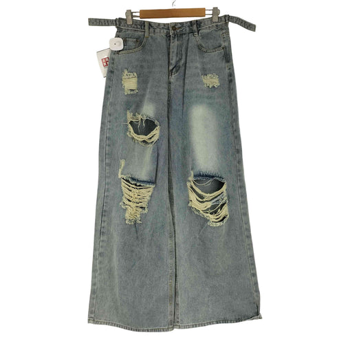 ダメージ加工 ワイドデニムパンツ レディース