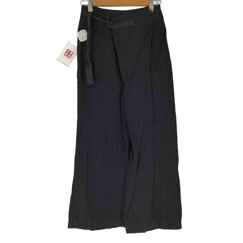 パドカレ pas de calais 巻きデザインストライプリネンパンツ レディース JPN:34