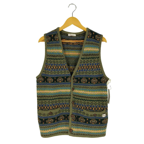 パパス papas 総柄 くるみボタン Vネックニットベスト メンズ