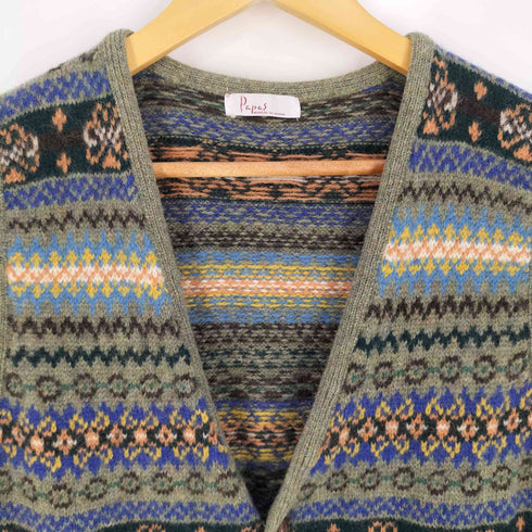 パパス papas 総柄 くるみボタン Vネックニットベスト メンズ