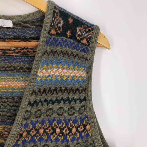 パパス papas 総柄 くるみボタン Vネックニットベスト メンズ