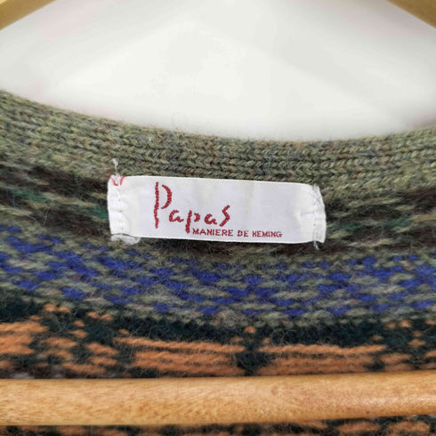 パパス papas 総柄 くるみボタン Vネックニットベスト メンズ