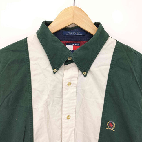 トミーヒルフィガー TOMMY HILFIGER バイカラー ワンポイントエンブレム刺繍 BD 長袖シャツ メンズ L