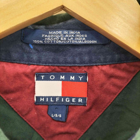 トミーヒルフィガー TOMMY HILFIGER バイカラー ワンポイントエンブレム刺繍 BD 長袖シャツ メンズ L