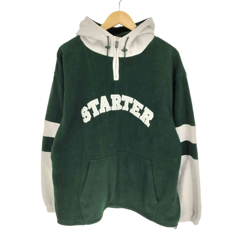 スターター STARTER 90S ロゴ刺繍 袖ワッペン フーデッド ハーフジップ フリースジャケット メンズ import:M
