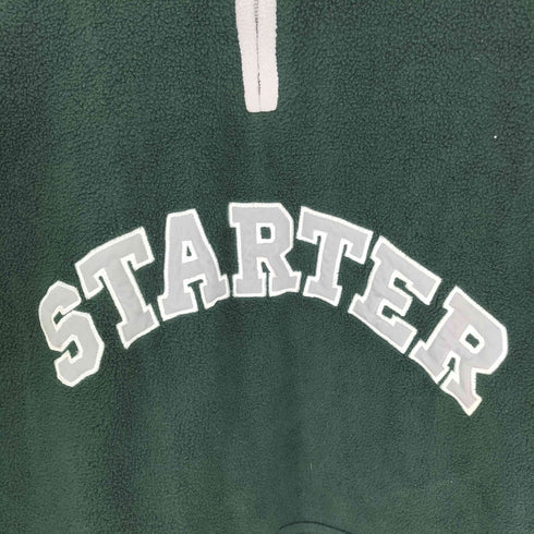 スターター STARTER 90S ロゴ刺繍 袖ワッペン フーデッド ハーフジップ フリースジャケット メンズ import:M
