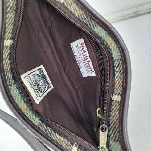 ハリスツイード Harris Tweed GLENALMOND チェック柄 レザーパッチ ウール ハンド バック レディース