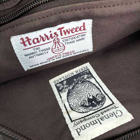 ハリスツイード Harris Tweed GLENALMOND チェック柄 レザーパッチ ウール ハンド バック レディース