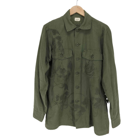 ユーエスアーミー U.S. ARMY スカルプリント ミリタリーリメイクシャツ UTILITY SHIRTS メンズ 15 1/2 X33