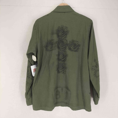 ユーエスアーミー U.S. ARMY スカルプリント ミリタリーリメイクシャツ UTILITY SHIRTS メンズ 15 1/2 X33