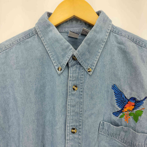 ポートアンドカンパニー PORT and COMPANY ワンポイントハチドリ刺繍 BD デニムシャンブレー 半袖シャツ メンズ XL